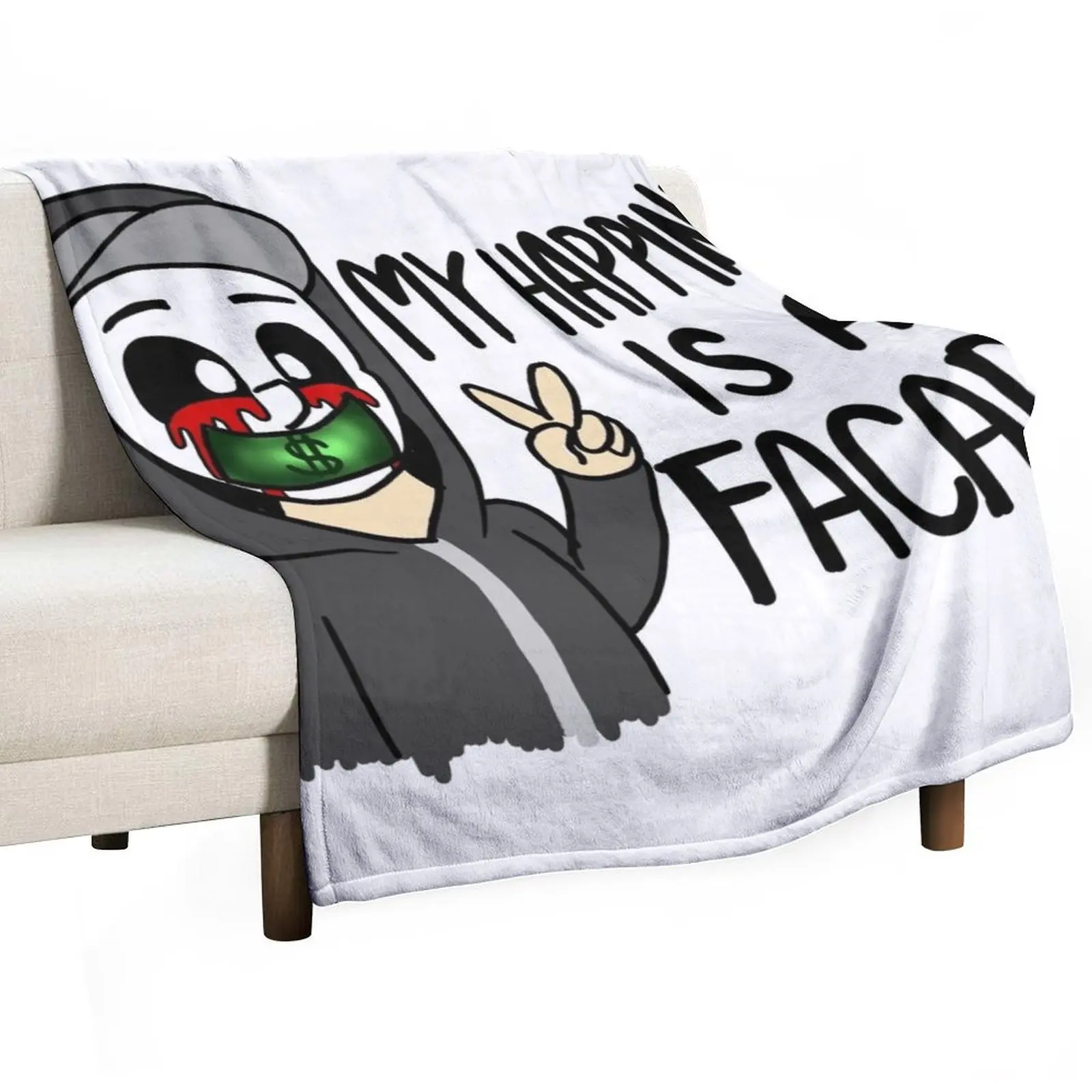 Happiness Facade (J-Dog) Throw Blanket Flannel Fabric Plush blankets and throws Blankets