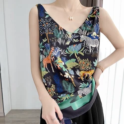 2025 New Leaf Silk Camisole Female  Trend  Large Size V-neck Vest Underneath Small Floral Blouse Women Summer Top