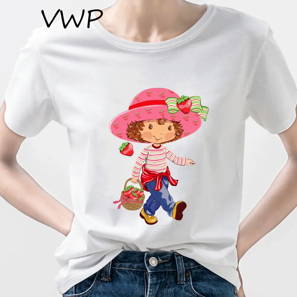 

Cute Cartoon Strawberry Shortcake Short-sleeved T-shirt Women's Summer Printing Versatile Casual Loose Round Neck Clothing