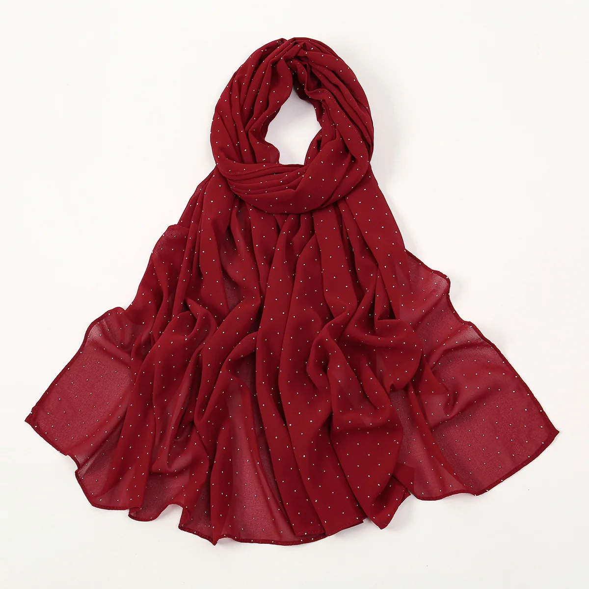 Pearl Chiffon Hijab Scarf Gypsy Star Hot Diamond Long Towel Women's Headscarf Popular Monochrome Headscarf Habit Femme Musulmane