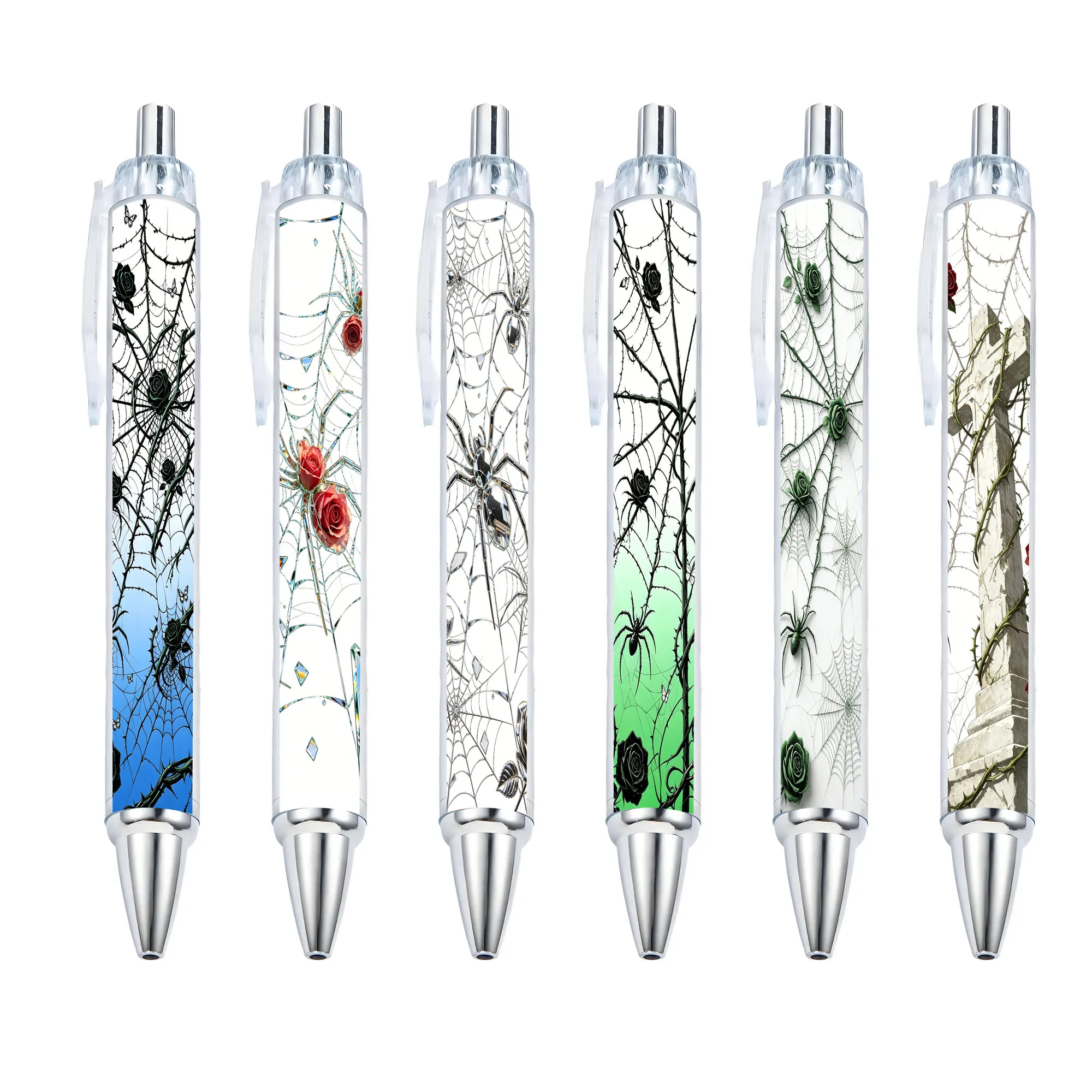 7 pieces of randomly designed marble texture themed ballpoint pens for office and study supplies