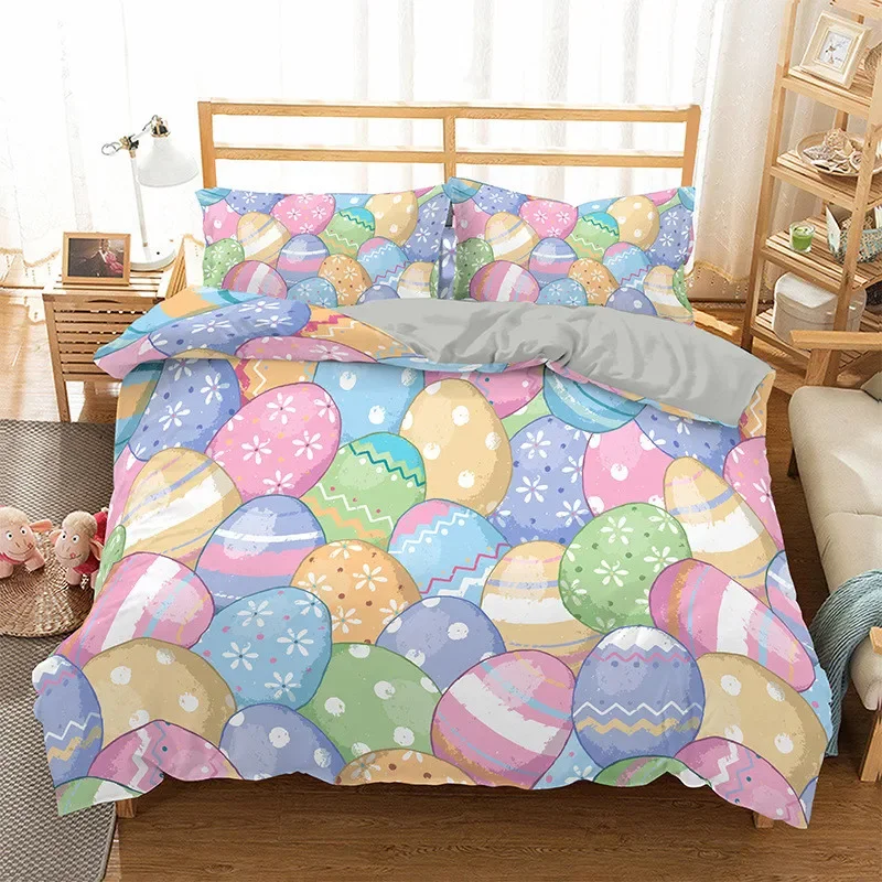 Egg Duvet Cover Set Easter Eggs Cartoon Childish Style Twin Bedding Set Kids Teens Double Queen King Size Polyester Quilt Cover