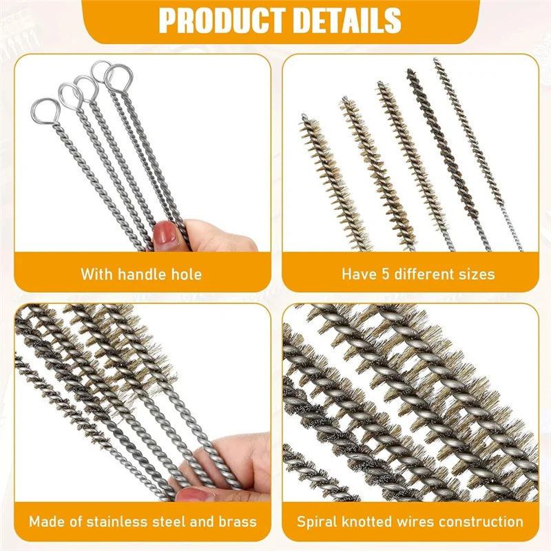 

Classy-10 Pieces Wire Tube Brushes For Cleaning Pipe Tube Brass Brush Brass Pipe Cleaning Brush Wire Pipe Cleaner Brush,5 Sizes