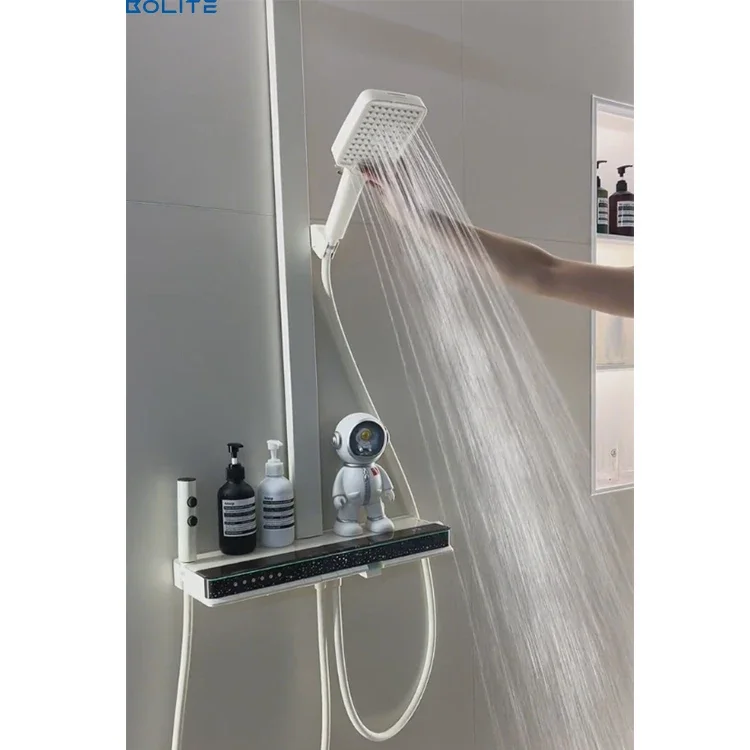 Smart Digital Display Single-Handle Brass Thermostatic Faucets Polished Gun Gray Ambient Light Single-Handle Shower Set Home