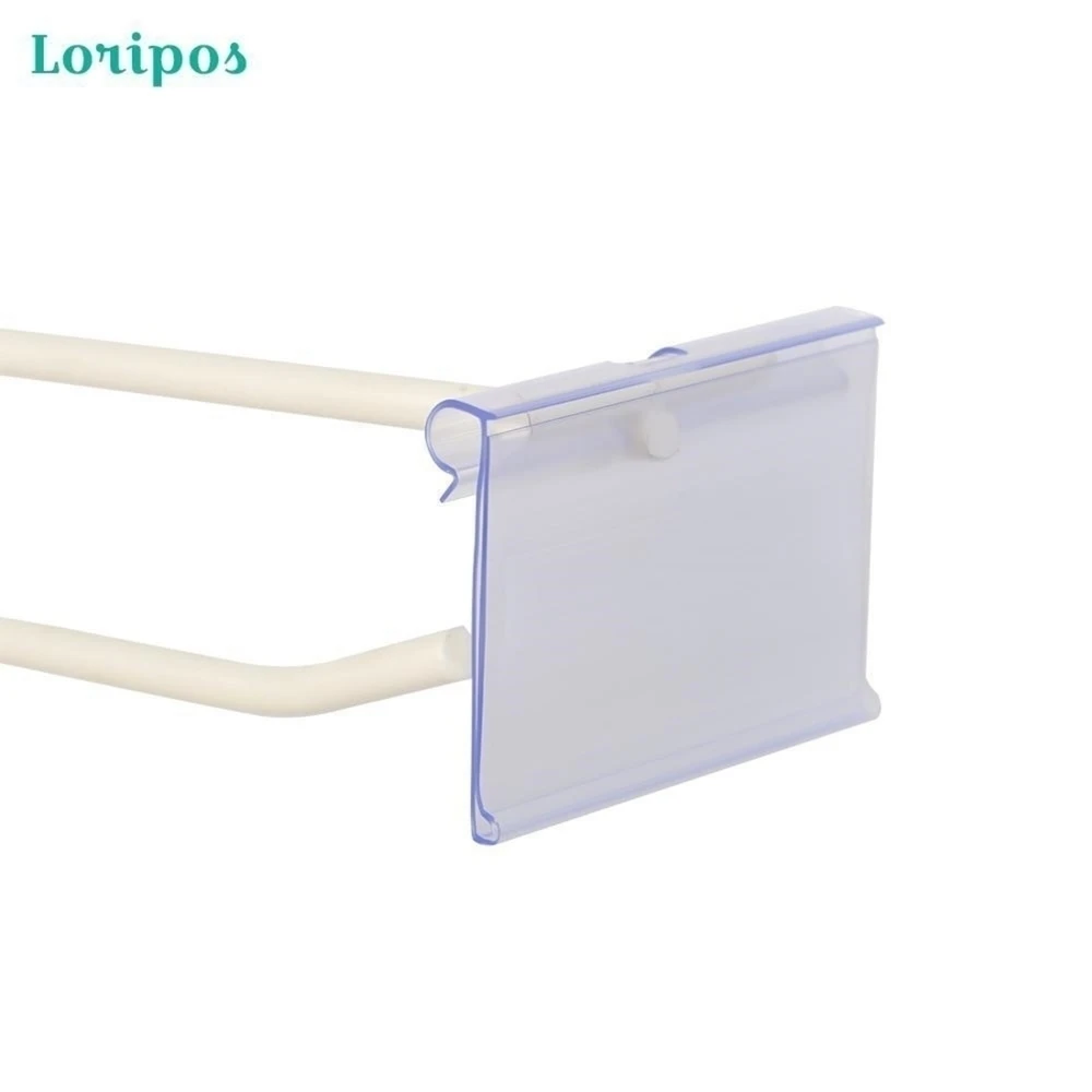 

100pcs Plastic Label Clip Clear Price Tag Sign Display Holder 60x 42mm Card Stand