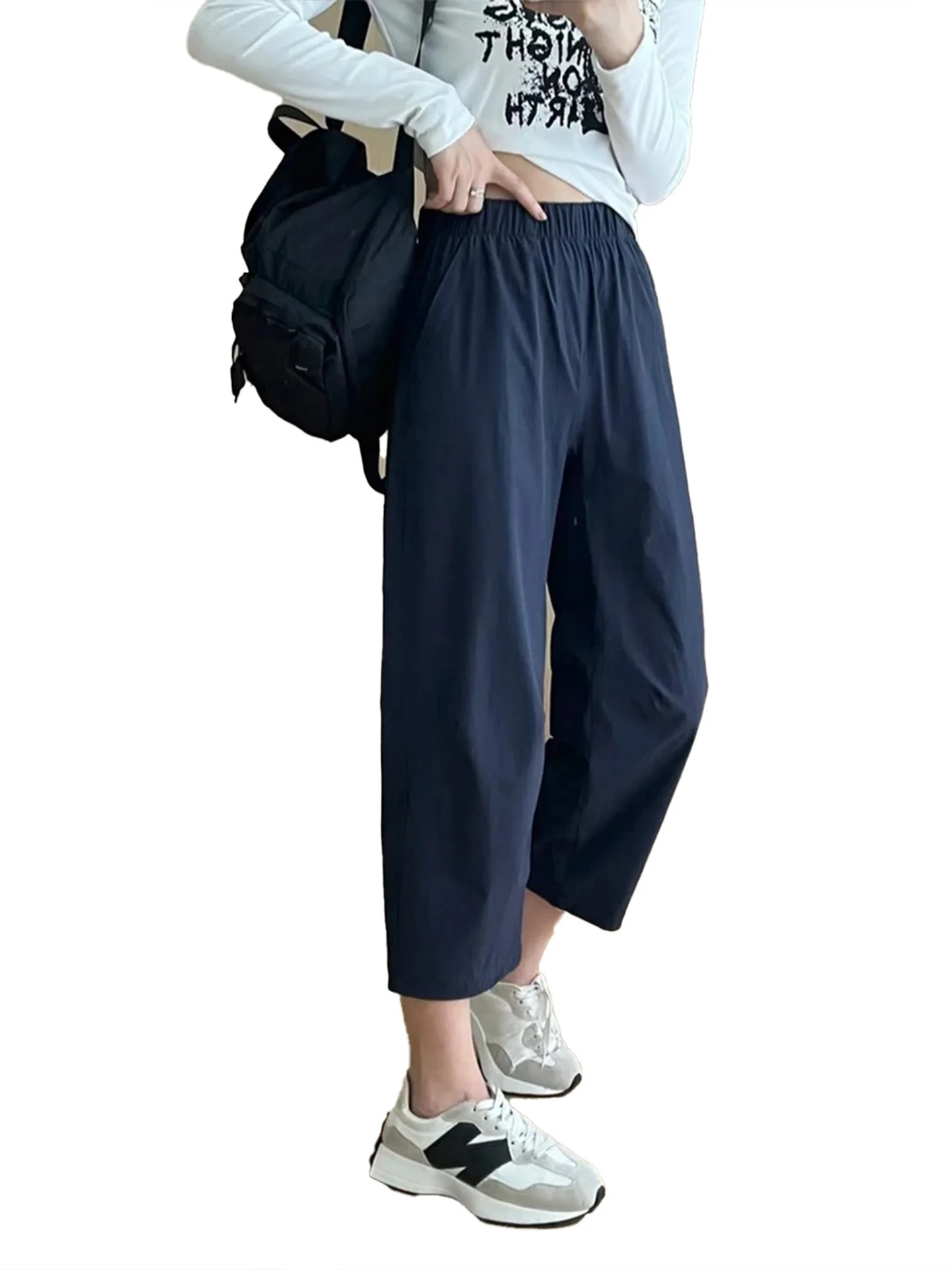 アイスシルク速乾スポーツパンツ レディース 夏 薄手 大きいサイズ ゆったり 日焼け防止 ハーランパンツ 小さいサイズ 九分丈 カジュアルパンツ