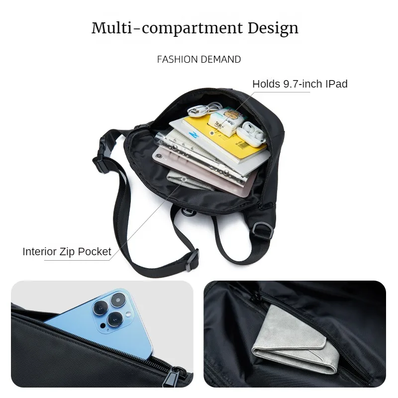 2024 Premium PVC Waterproof Men\'s Crossbody Bag Reflective Design 9.7inch IPad Multiple Pockets Casual Sling Bag For Youth