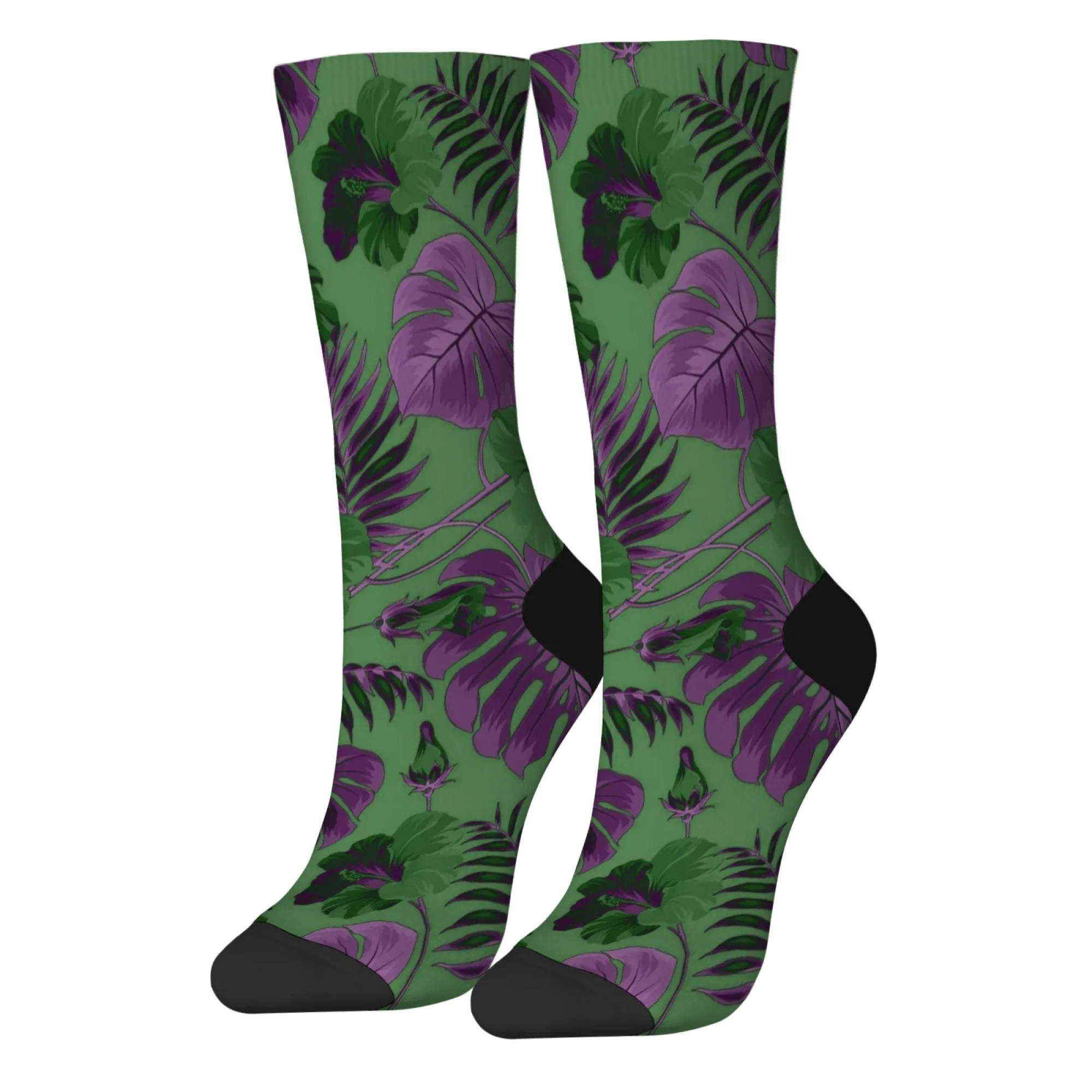 جوارب دائرية بنمط النباتات والزهور الاستوائية لجميع المواسم مضادة للانزلاق ومسامية وناعمة ومريحة للارتداء اليومي في الهواء الطلق المجنون