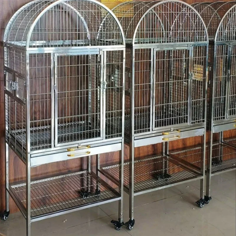 304 stainless steel large parrot bird cage, European living room luxury gray parrot cage, strong and bite-resistant bird cage