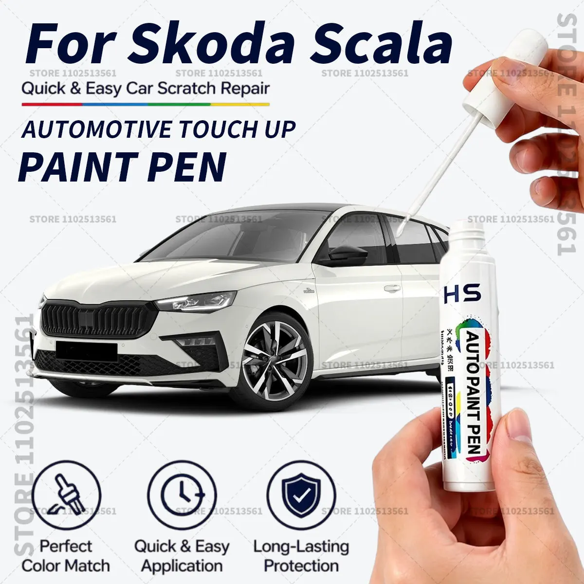 

For Skoda Scala Touch Up Paint Pen Car Paint Scratch Repair Tool Moon White Candy White Graphite Grey Magic Black Rallye Green