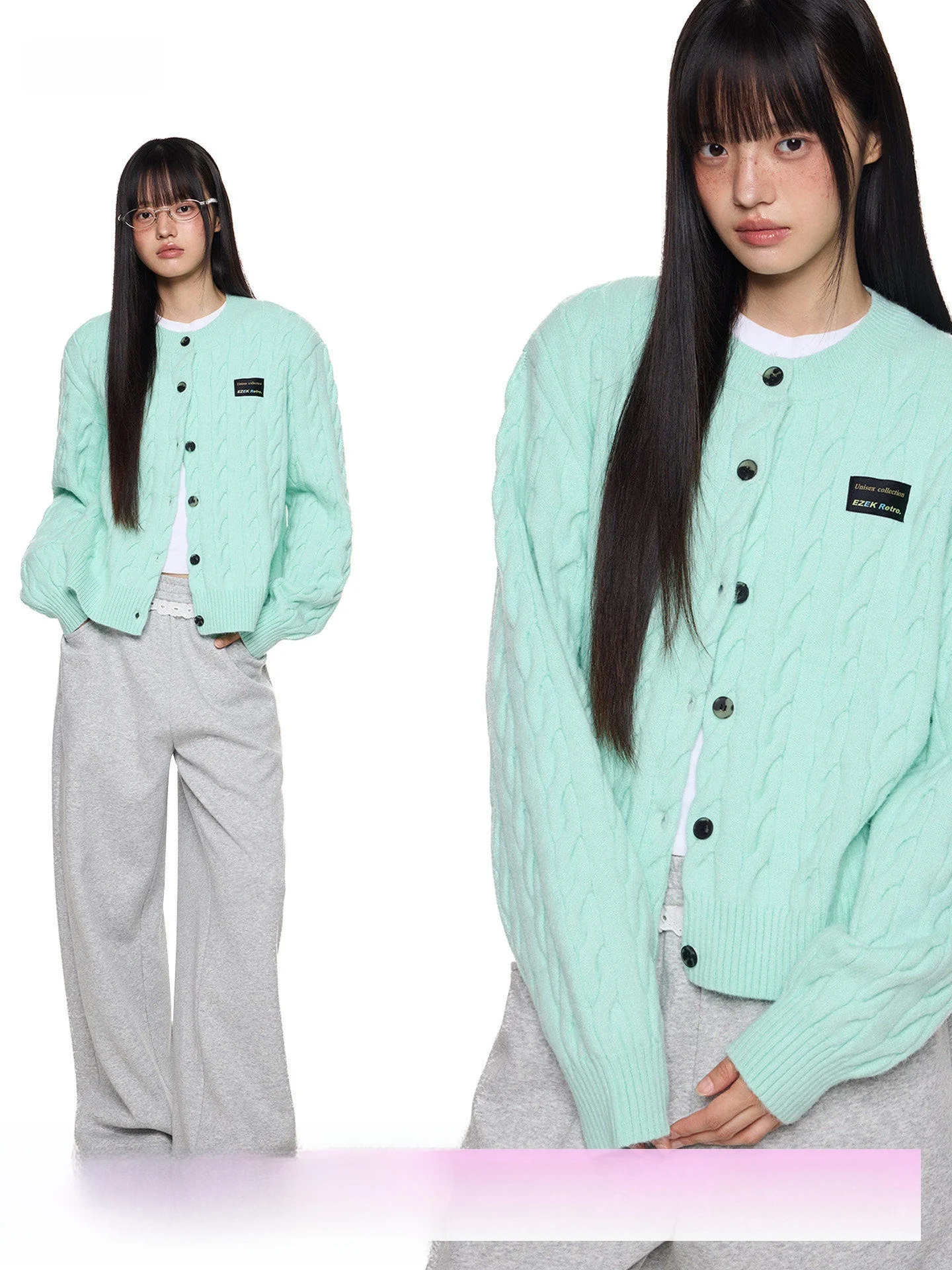 

Женский свободный вязаный кардиган EZEK с круглым вырезом и узором «косы», осенняя новинка, модный уличный стиль