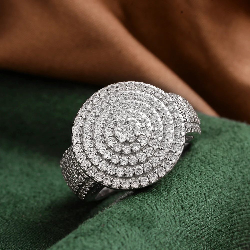 

Кольцо из стерлингового серебра 925 пробы с круглым диском и бриллиантами, инкрустированное высококачественным цирконом, элегантное универсальное круглое кольцо премиум-класса