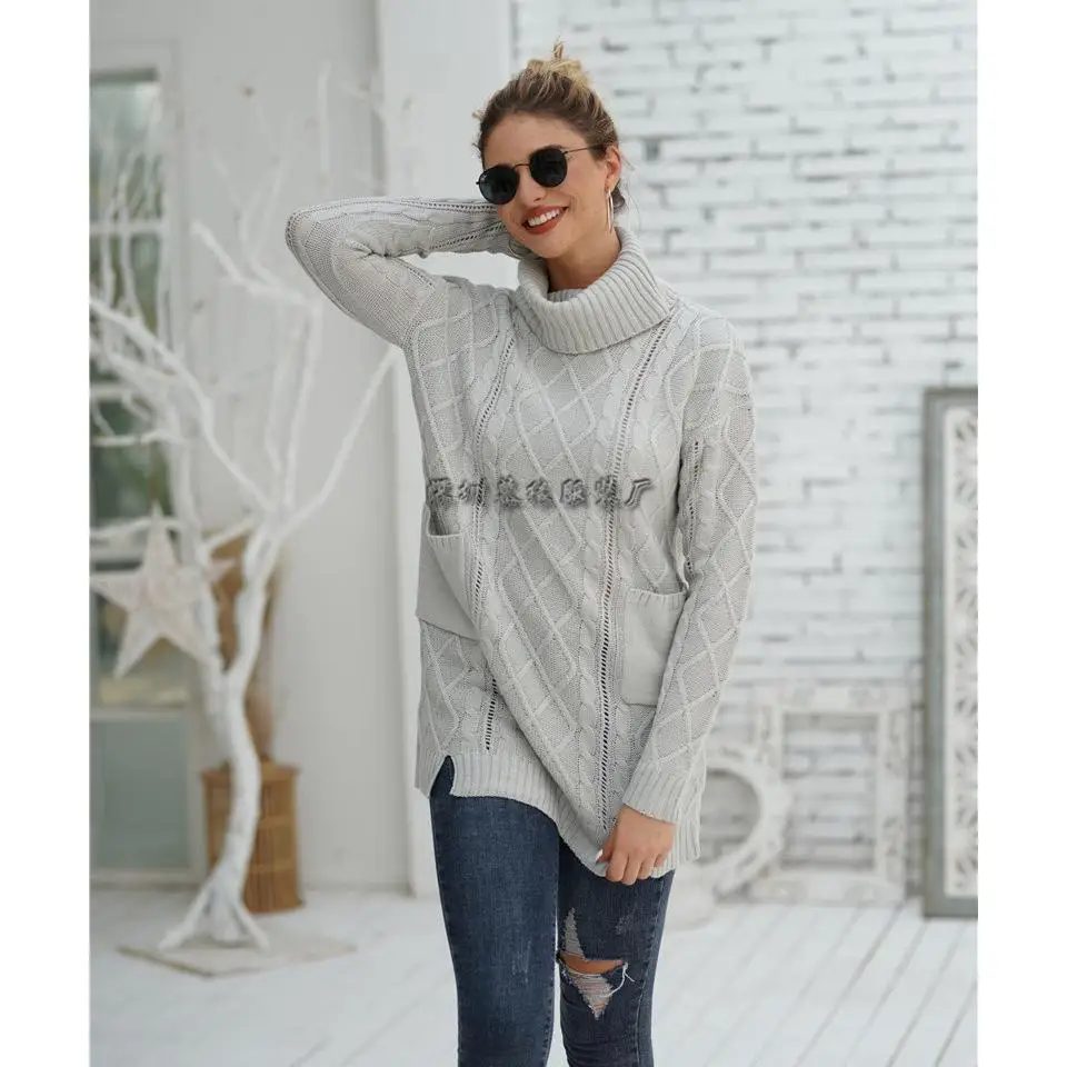 

Осенне-зимний женский вязаный свитер, цветной накладной топ с высоким воротником, Jaet Fem, верхняя одежда с большими сетками, моющийся