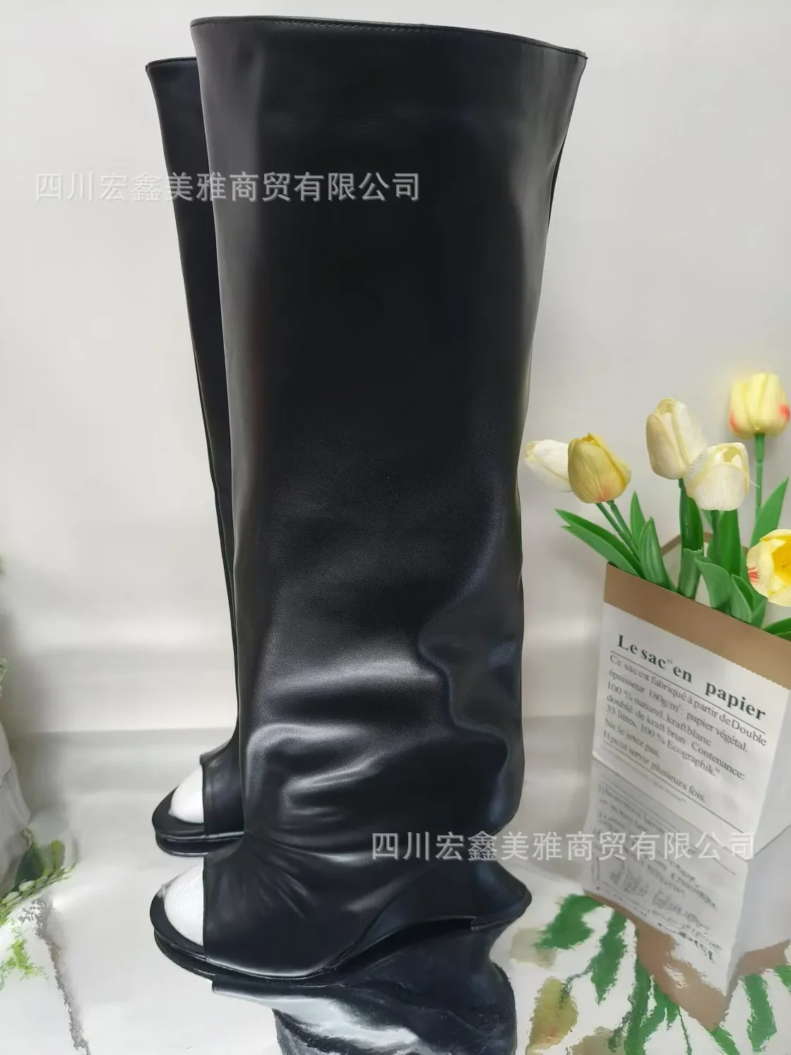 Foreign Trade New Niche Design Fish Mouth Shaped Heel Boots Women\\\'s Fashionable Versatile Cool Boots Tube Long Boots