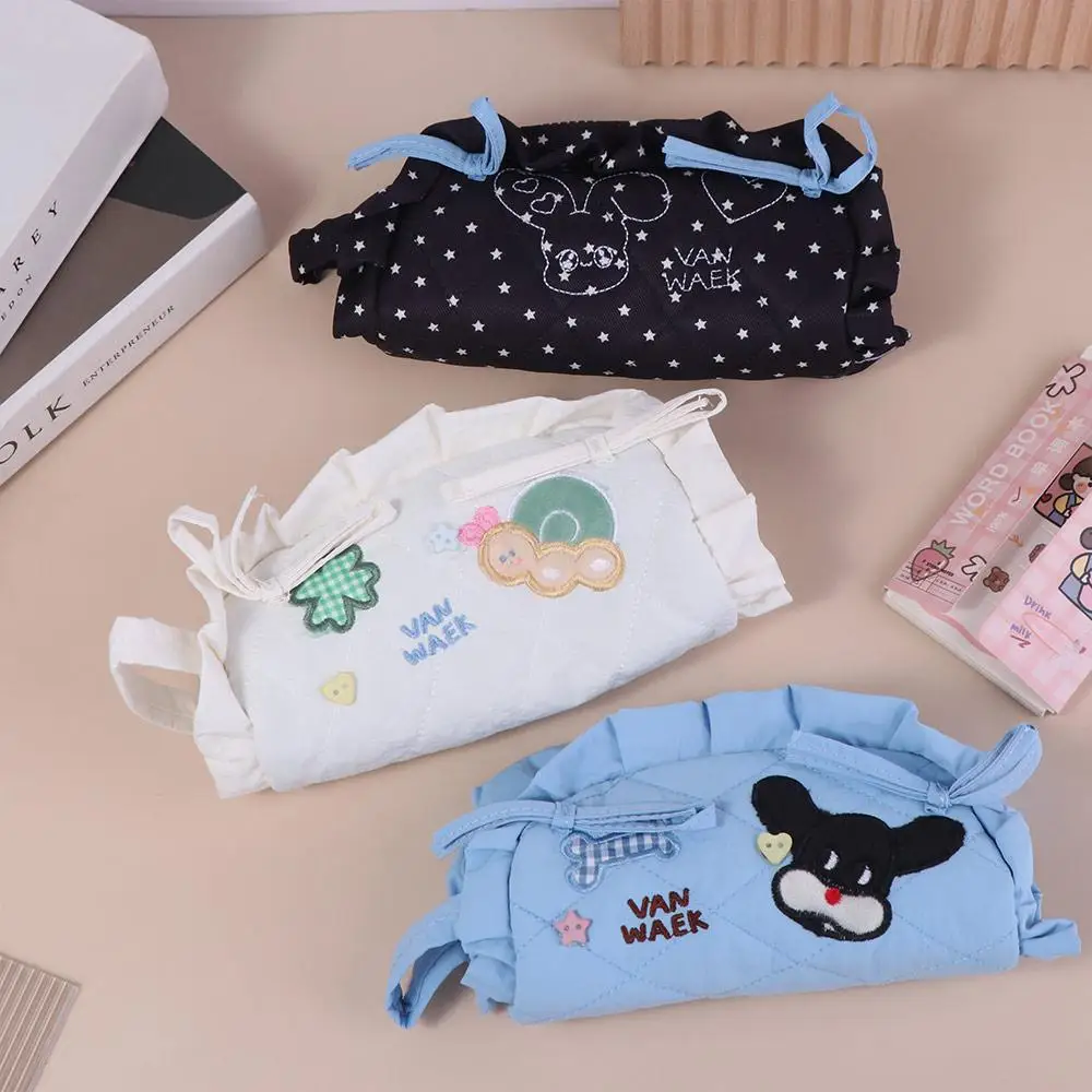 Kawaii Sweet Bow Pen Bag Large Capacity Dog Rabbit Pencil Pouch Case Ruffle Organize Stationery Handbag Students