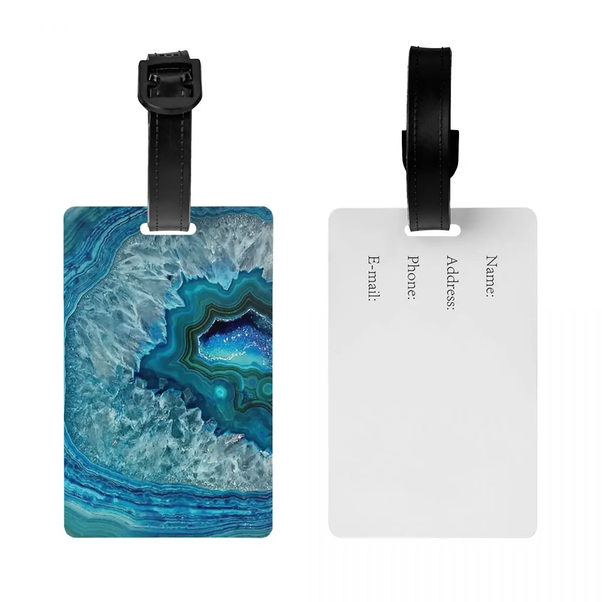 

Teal Aqua Turquoise Blue Rock Agate Mineral Crystals Pattern Luggage Tags Suitcase Travel Baggage Boarding Tag Label Holder ID