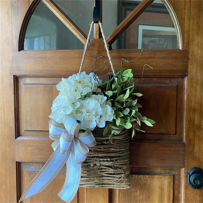 Cream Hydrangea Door Hanger Basket Wreath Farmhouse Door Hanger Wildflower Basket Wreath