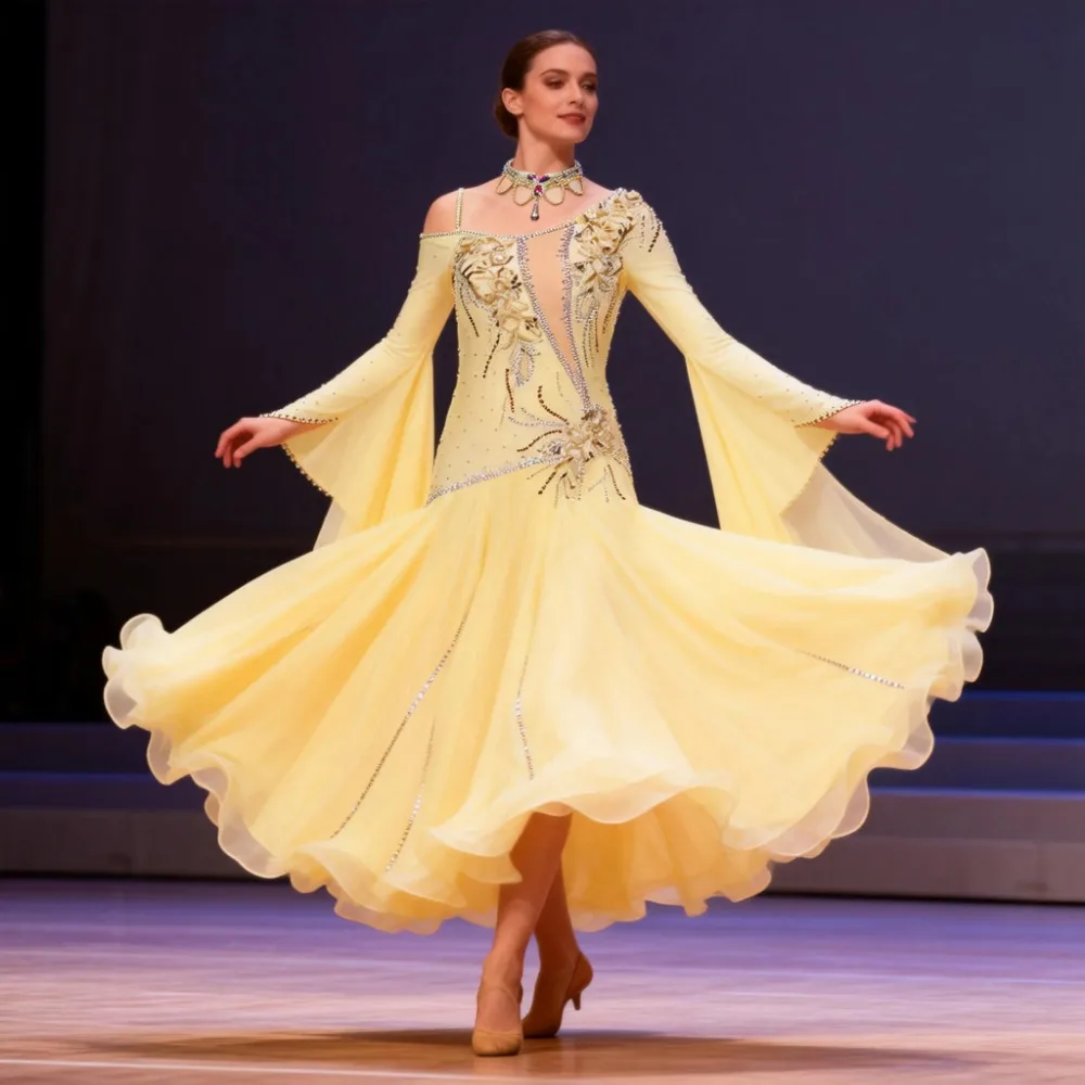 WOMEN'S BALLROOM DANCE DRESS MODERN COMPETITION GOWN LATIN RHUMBA CHA CHA PERFORMANCE COSTUME WITH FRINGE FEDERATION APPROVED