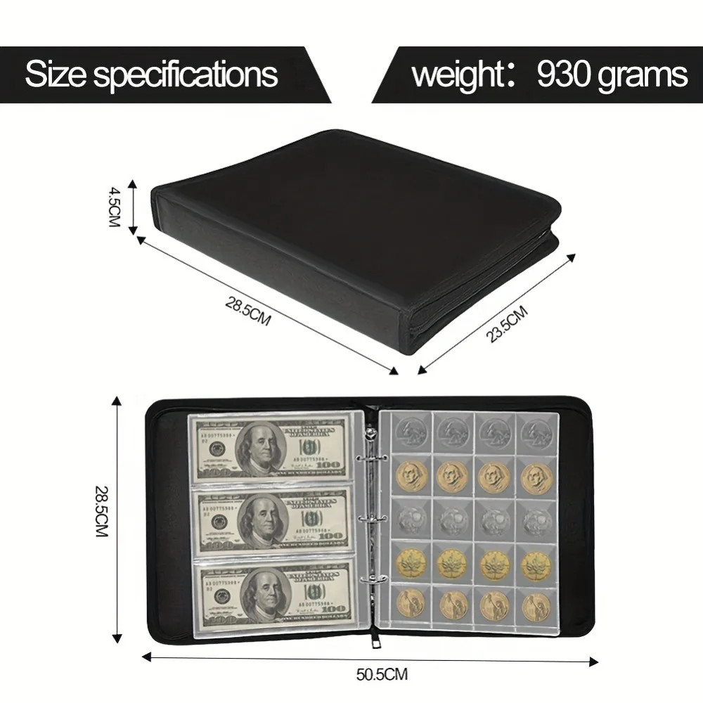 

Large Capacity Fireproof 400 Pocket Coin Binder Stamp Collection Album Classic Paper Money Album Banknote Storage Cover