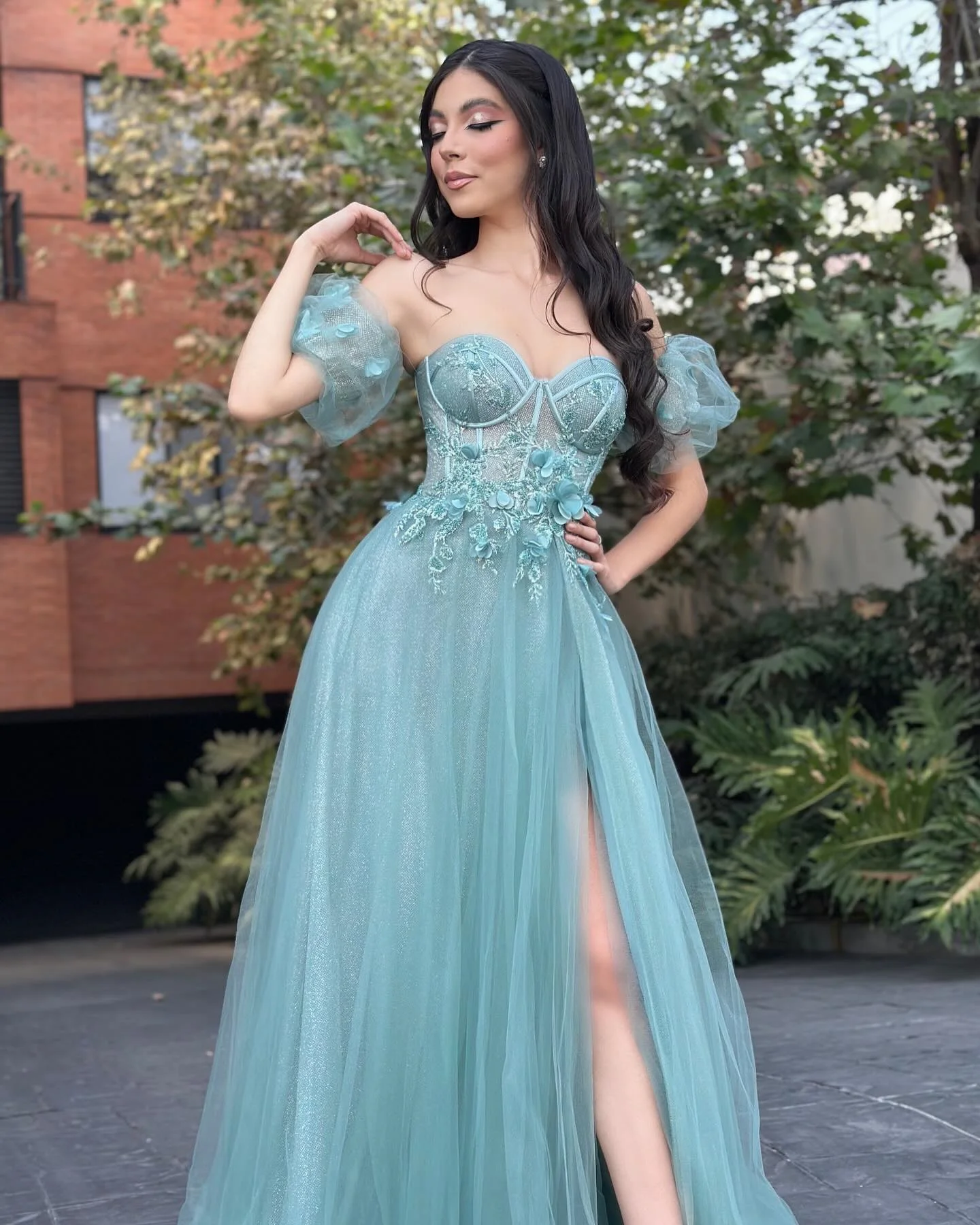 Elegant Foemal Evening Dresses for Woman Sweetheart Vestidos De Fiesta Flowers Lace Appliques  Side Slit Robe De Soiree