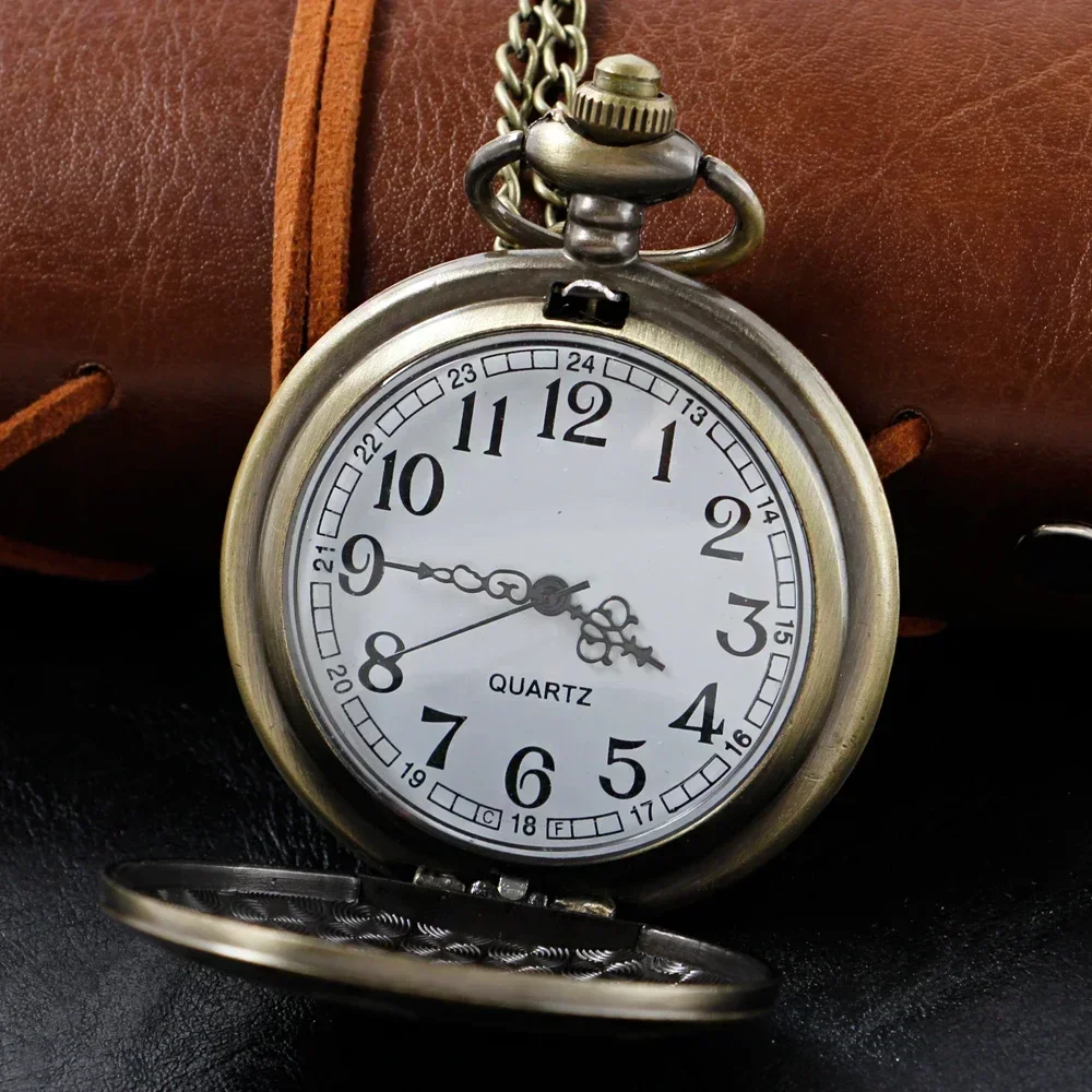 Exquisito colgante de reloj de bolsillo de cuarzo de bronce con símbolos misteriosos y herramientas, diseño de cadena, regalos, ideal para hombres y mujeres
