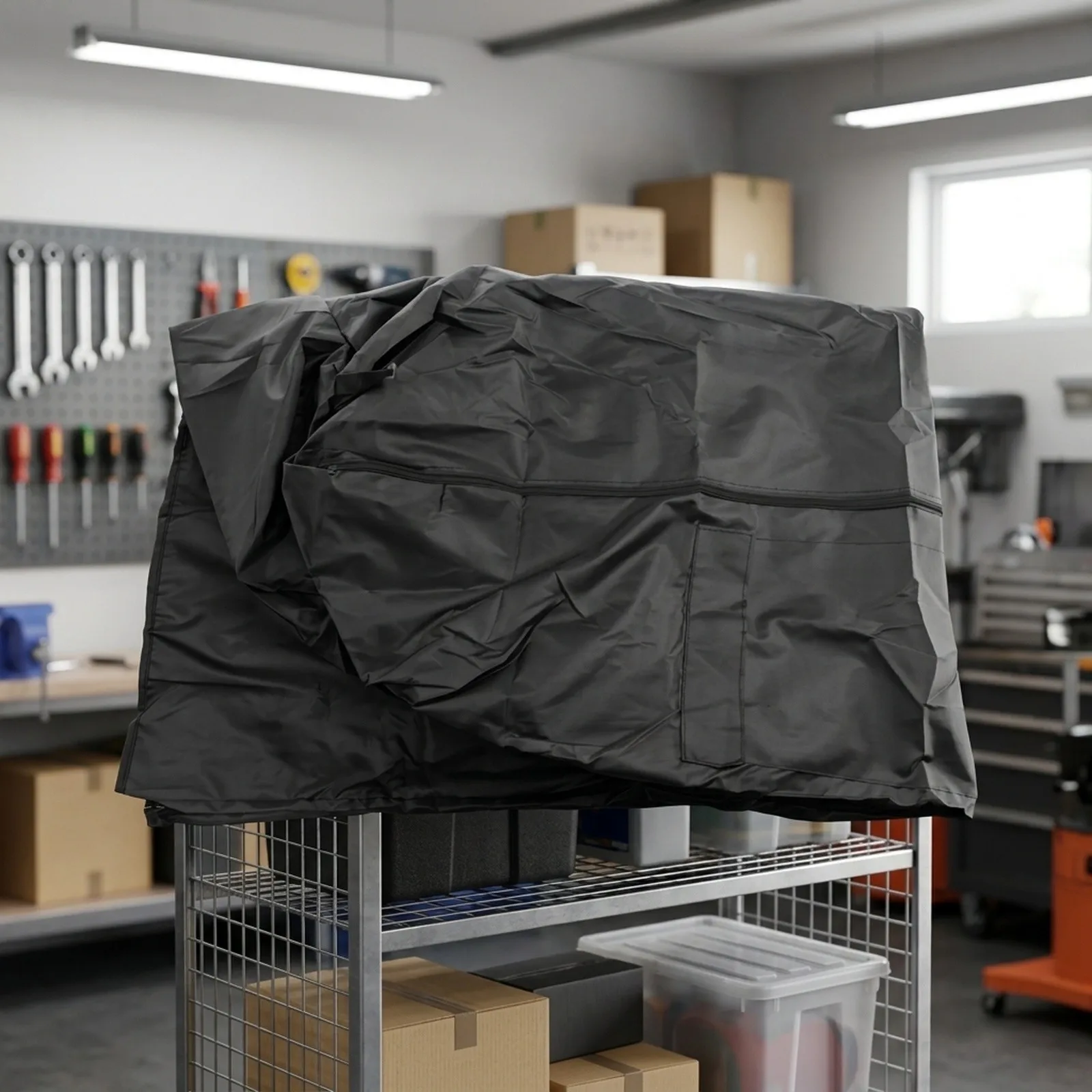 Shelf Dust Cover Featuring Zipper and Storage Pocket Made of 420D Oxford Cloth Providing Water and Dust Barrier