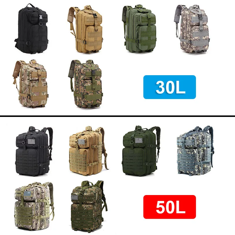 50L/30L Men\'s Nylon Backpack Military Tactical Backpack Outdoor Softback Camping Hiking Backpack Molle 3P Army Tactical Rucksack