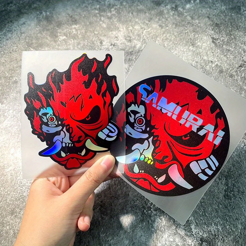 Conjunto de Adesivos de Máscara Fantasma Cyberpunk, Decalques Holográficos à Prova d'Água para Carro, Moto e Capacete