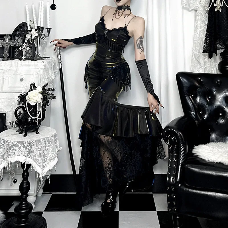 New Gothic High Waist Bodycon Irregular Big Swing Dark Half Skirt Two Dimensional Party Stage Cosplay Costume  Halloween Cos