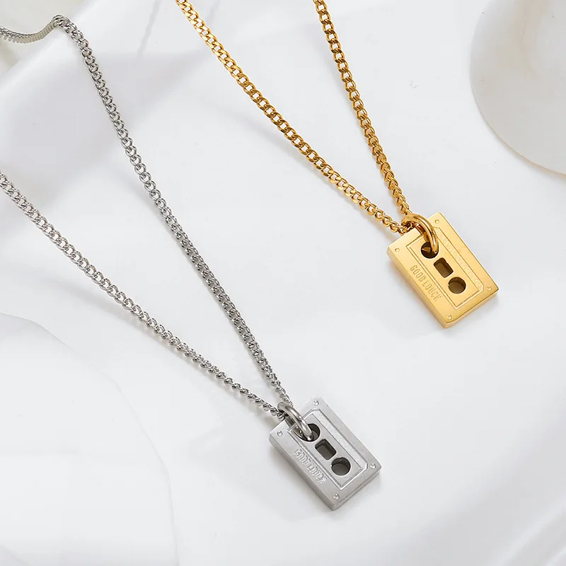 New Creative Tape Pendant Necklace Titanium Steel Plated Real Gold Does Not Fade Retro Nostalgic Niche Childlike Necklac Jewelry