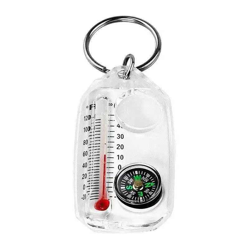 Leichter 3-in-1 Kompass-Schlüsselanhänger mit Mini-Thermometer und Lupe für Kinder-Outdoor-Aktivitäten und Camping – Detail 5