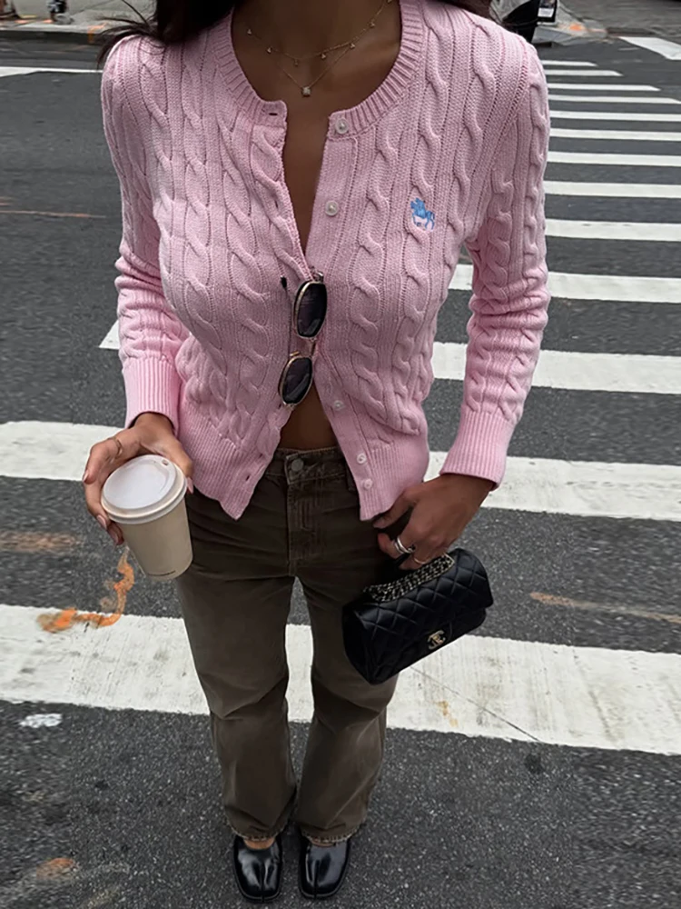 Fantoye вязаный кардиган с круглым вырезом, женский свитер, розовый однобортный свитер с длинными рукавами, женский осенний тонкий повседневный уличный свитер