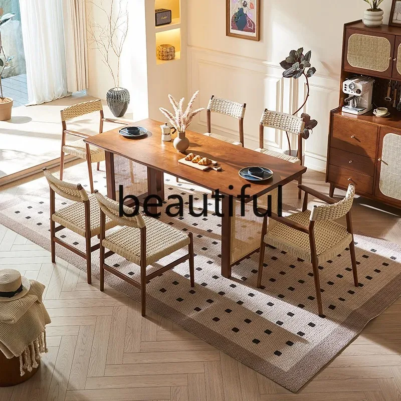 dining table household living room rectangular dining table simple modern Japanese bed and breakfast, dining table and chairs  H