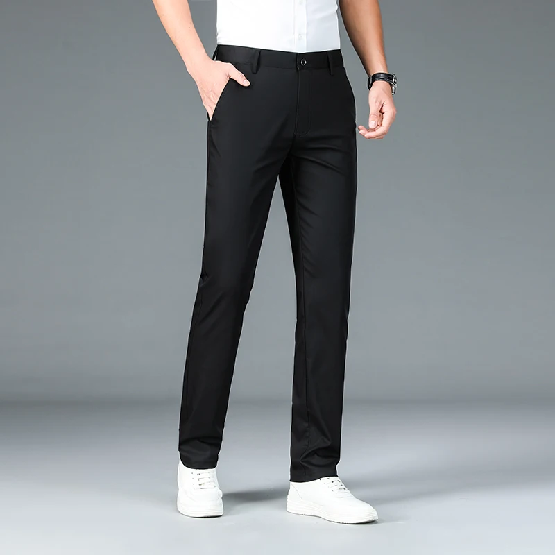 2024 Bamboo Fiber Casual Pants Men's New Mid High Waist Business Straight Loose Casual Anti-wrinkle Trousers Male Suit Pants