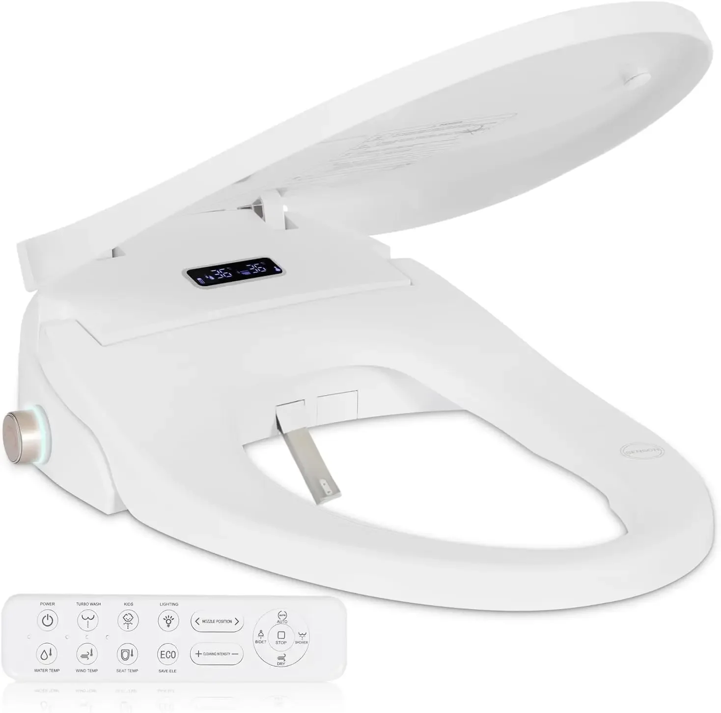 Bidet Toilet Seat, Elongated V-shaped Heated Bidet with Dryer and Warm Water, Rear and Front Washing