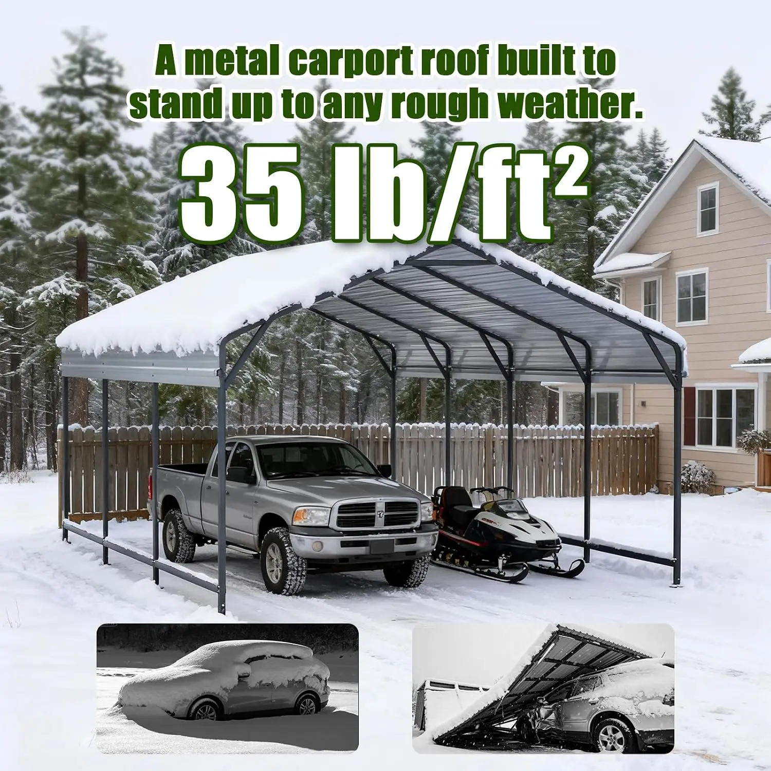 Metal Carport Heavy Duty 12x20ft Outdoor Galvanized Steel Car Port, Vehicle Canopy Garage Shade, Multi-Use Shelter for, Custom