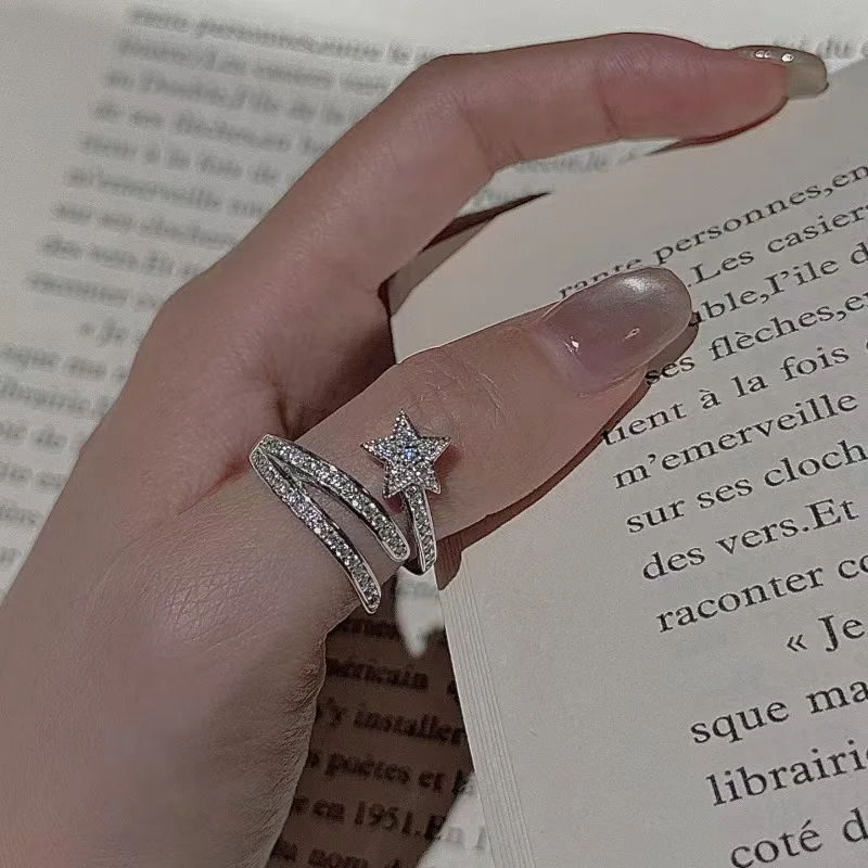 

CHOZON S925 однотонное серебряное кольцо со звездой, винтажное небесное многослойное регулируемое ювелирное изделие, подарок для женщин