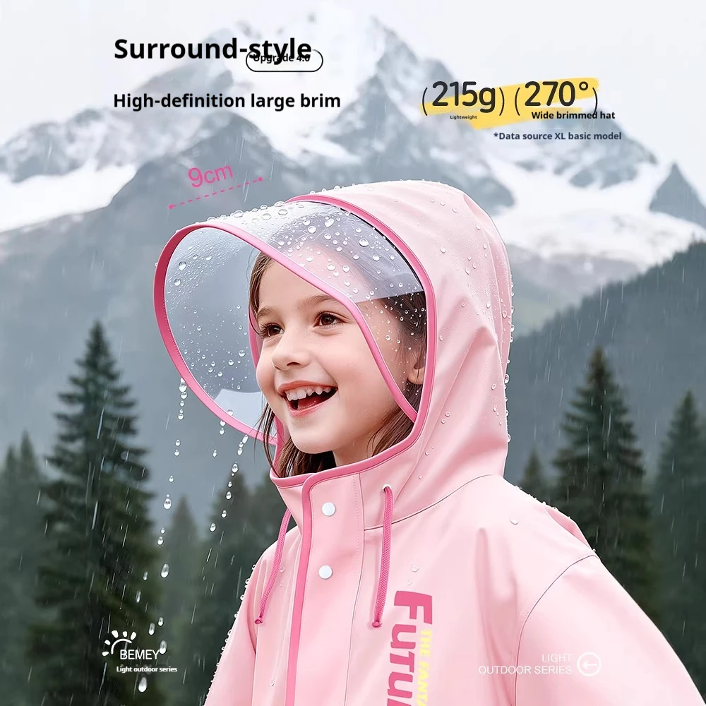 Raincoat Girl Boy With Schoolbag For Primary School Students Cute Rainstorm Windproof Long Poncho