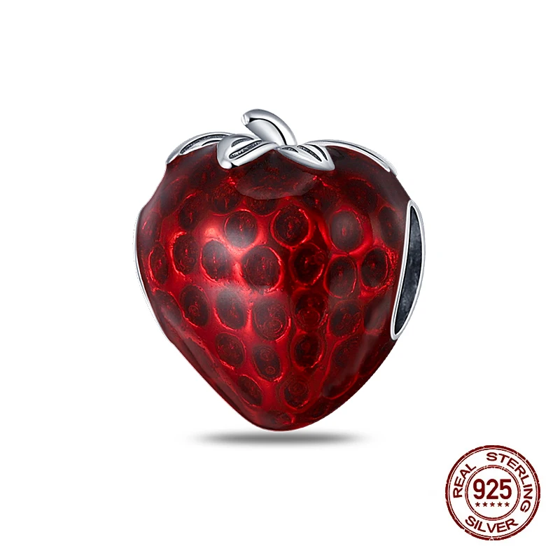 

Charms 925 Sterling Silver Red Zircon Strawberry Bead Charms Fit Original Charm Bracelet Necklace Beads DIY Jewerlry Accessories