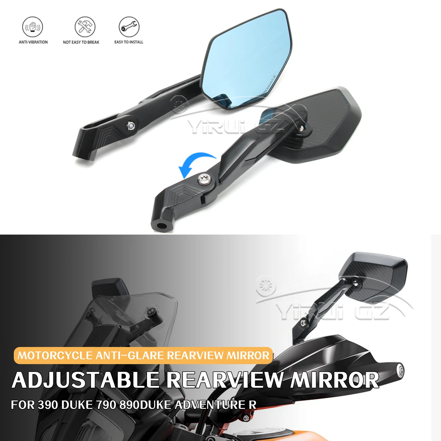 Motorcycle rearview mirror Rearview Side Mirror Foldable mirror rod Blue light anti-glare mirror FOR 390 790 890 DUKE Adventure