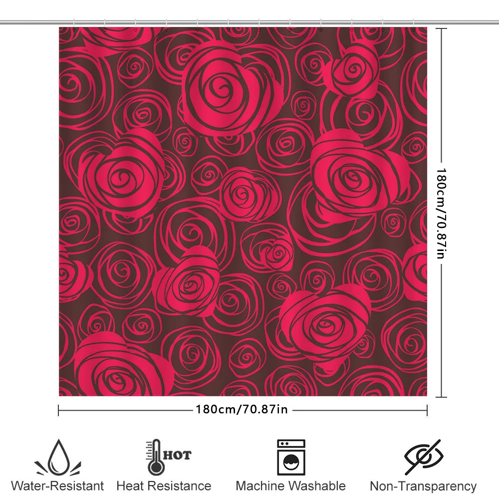 ستارة حمام فاخرة دش حمراء مطبوعة بالورود من البوليستر ديكور مقاوم للماء لزينة الحمام تحسينات المنزل الحديثة St
