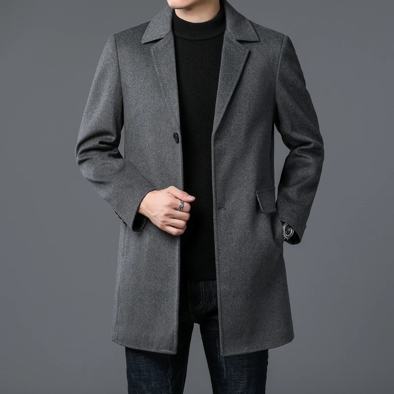 Gentlemen's Winter Wool Overcoat Men Gray Black Essential Coat Notched Collarr Single Breasted Design Outfits Old Money Style