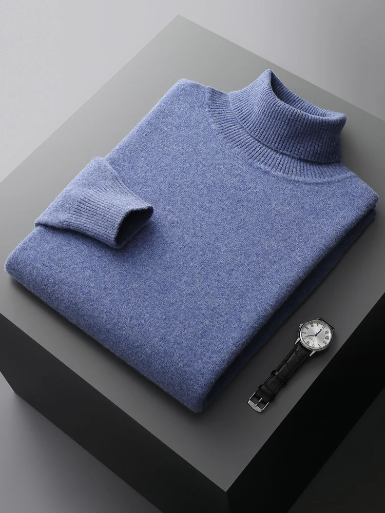 100% Pure Wool One-Piece Ready-to-wear Men's High Lapel Pullover Autumn and Winter Basic Knitted Versatile Sweater Casual Tops