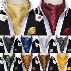 Set di gemelli da uomo asinet Hanky in seta Hi-Tie nero giallo bianco Paisley cravatta cravatta gilet abito Ascots Self Vintage Jacquard tessuto