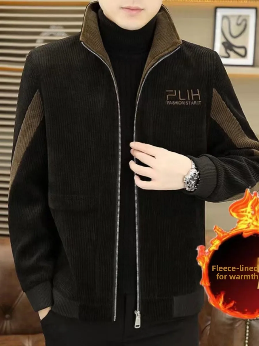 

Corduroy Stand Collar Casual Men's Jaet Fce Lined Outerwear High End Autumn Wear 2025 New Autumn Winter Mature Sle