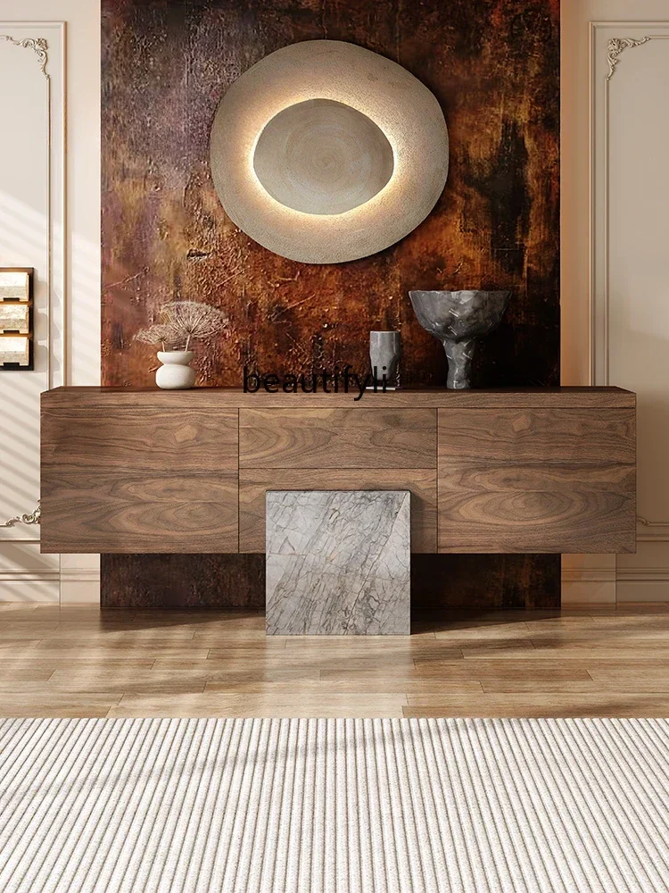 

01 French Retro Marble TV Cabinet Living Room Simple Modern Chinese Style Exhibition Hall Walnut Furniture