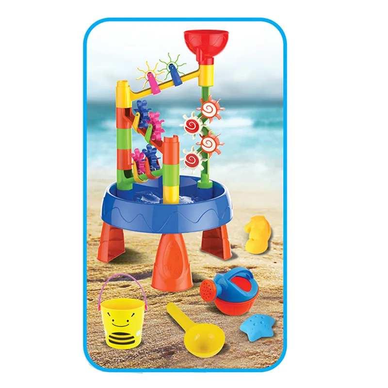 Set Meja Pantai Corong Roda Air, Mainan Anak-anak Bermain Pantai Musim Panas 32 Buah