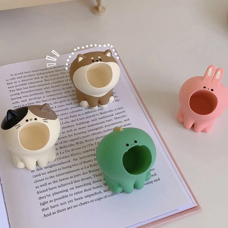 Japanese Office Desktop Ornaments Cute Open-mouthed Cat Pen Holder Pen Holder Resin Holder Desktop Organizer Stand For Students