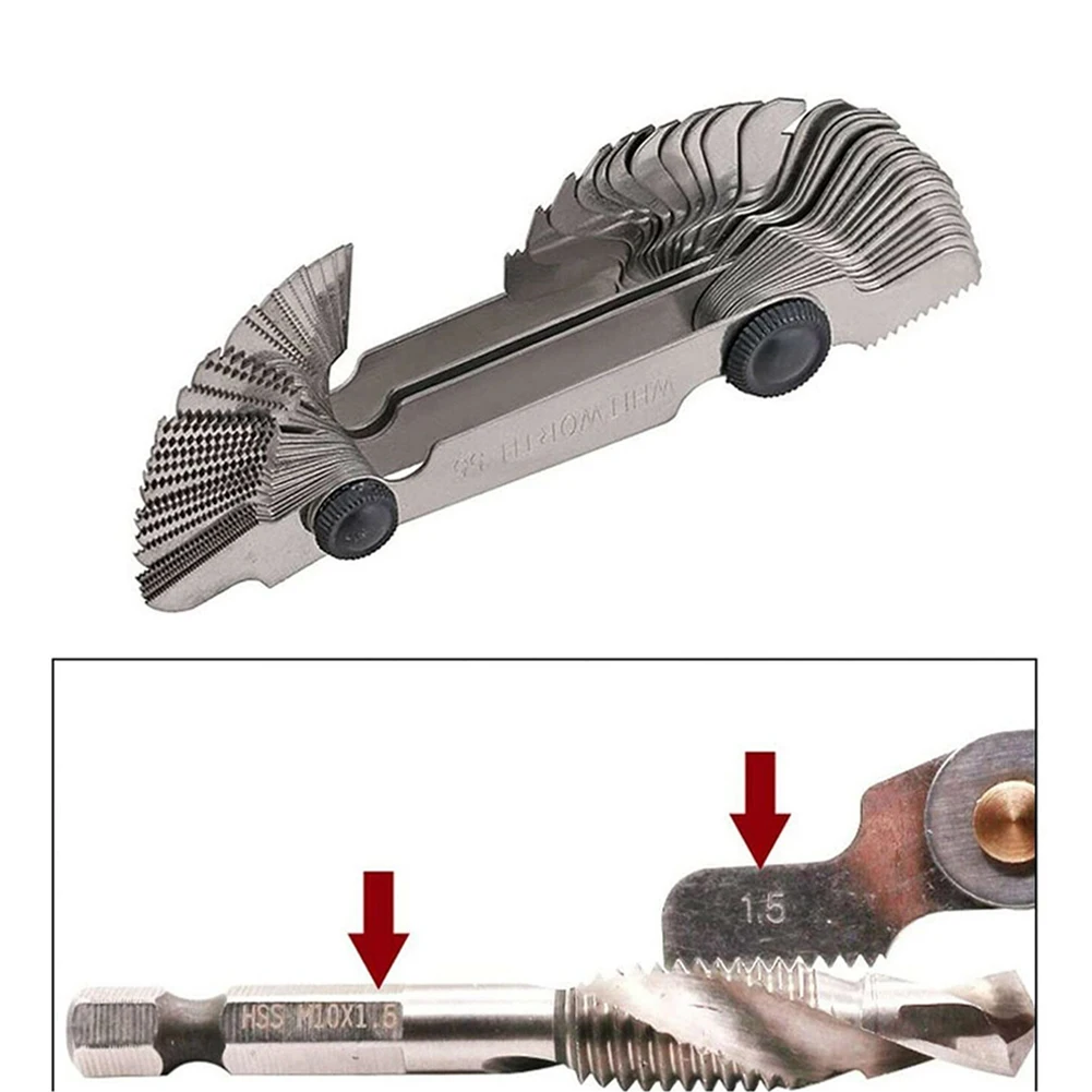 Thread Pitch Gauge with Easy Rotation Design via Hole End for Smooth Blade Adjustment for Metric Inch and for sae Use