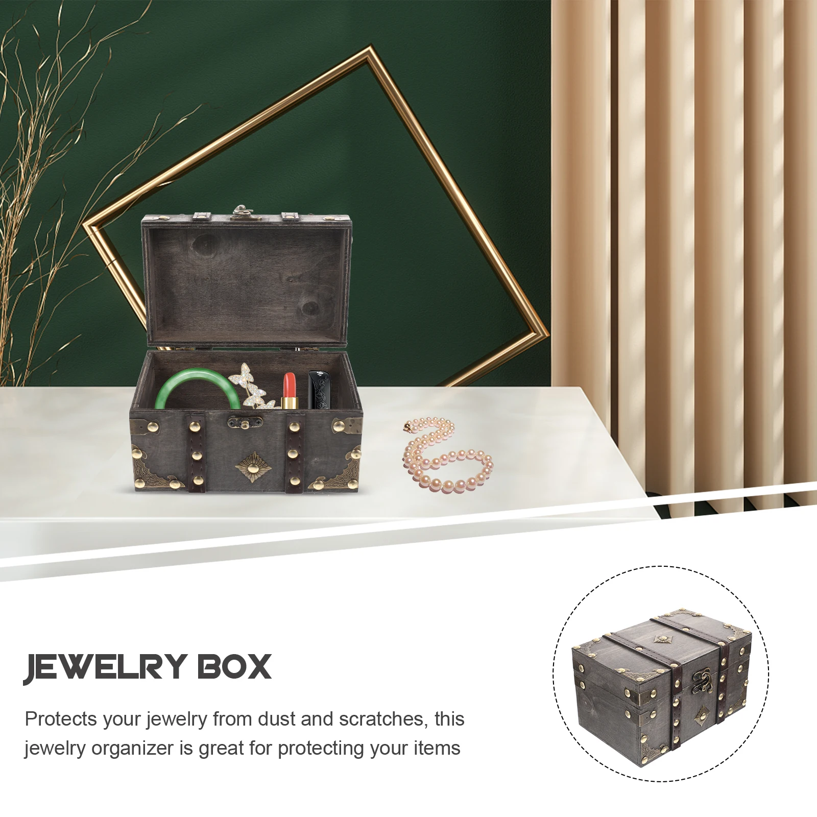 

Lockable Wooden Jewelry Storage Box Organizer Vintage Design for Rings Necklaces Earrings Bracelets Grey Case Holder